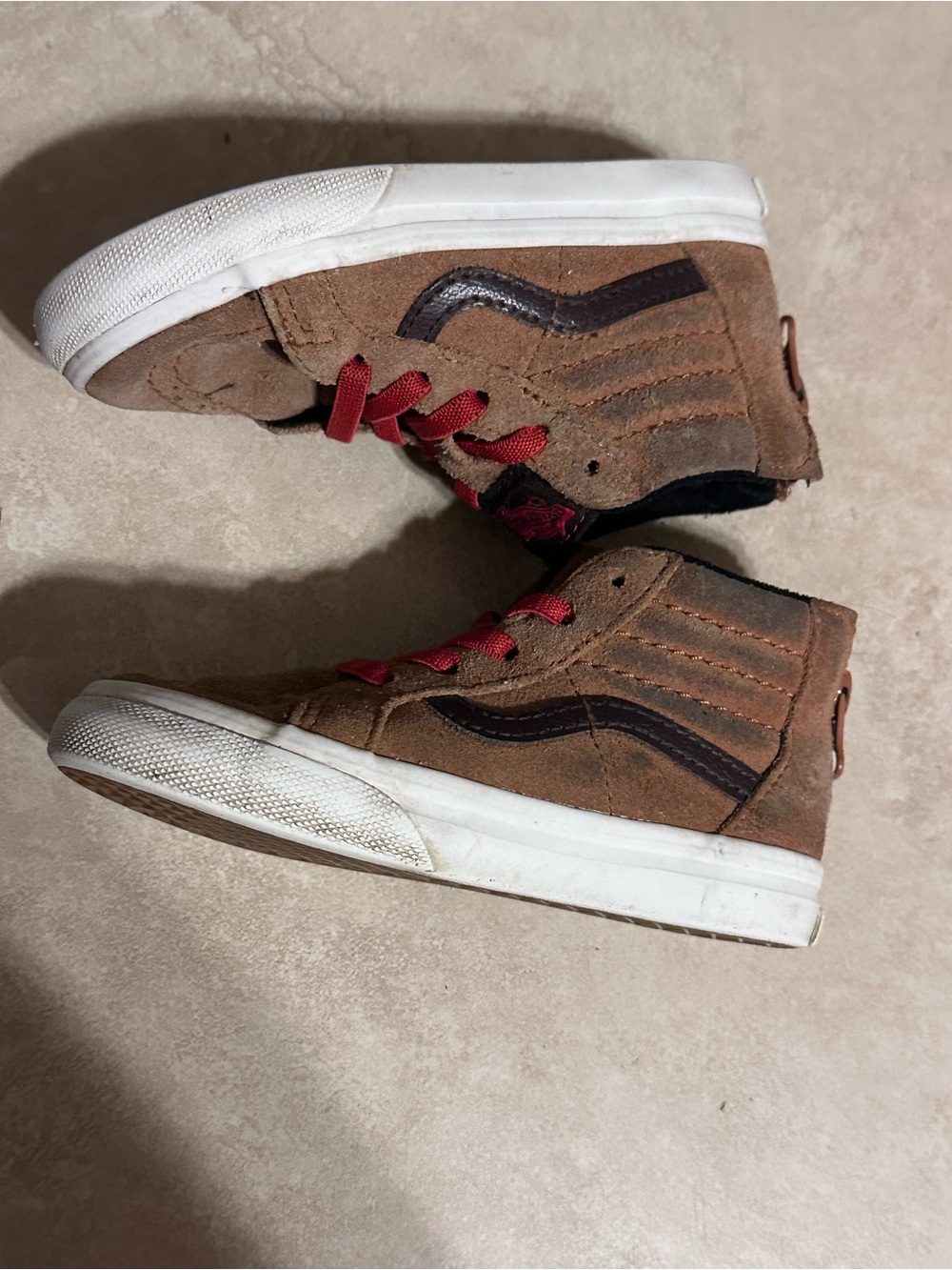 Kids Brown High-Top Sneakers with Red Laces